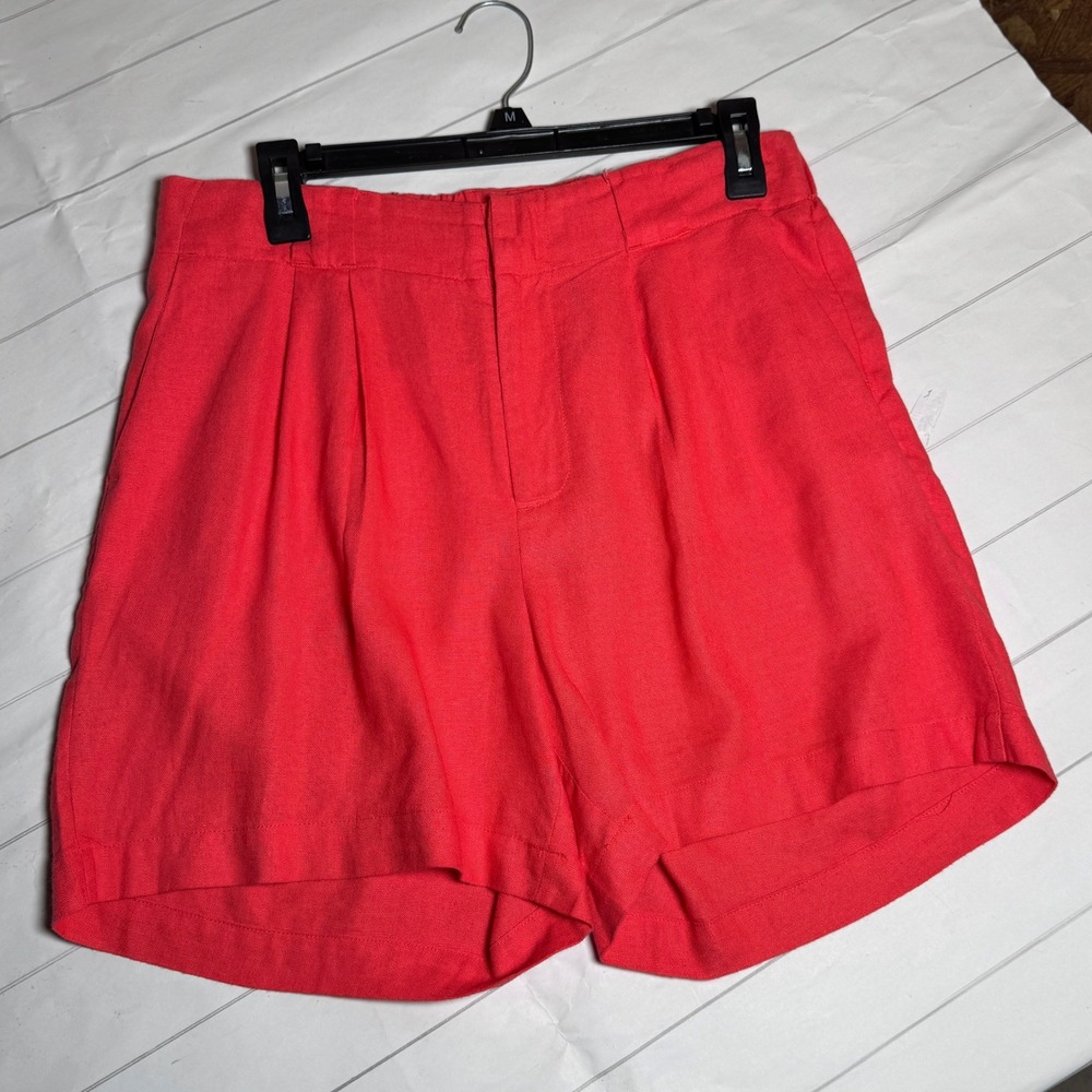Pink Linen & Rayon Pleated‎ Shorts Summer Spring Colorful Preppy Lagenlook 8/29